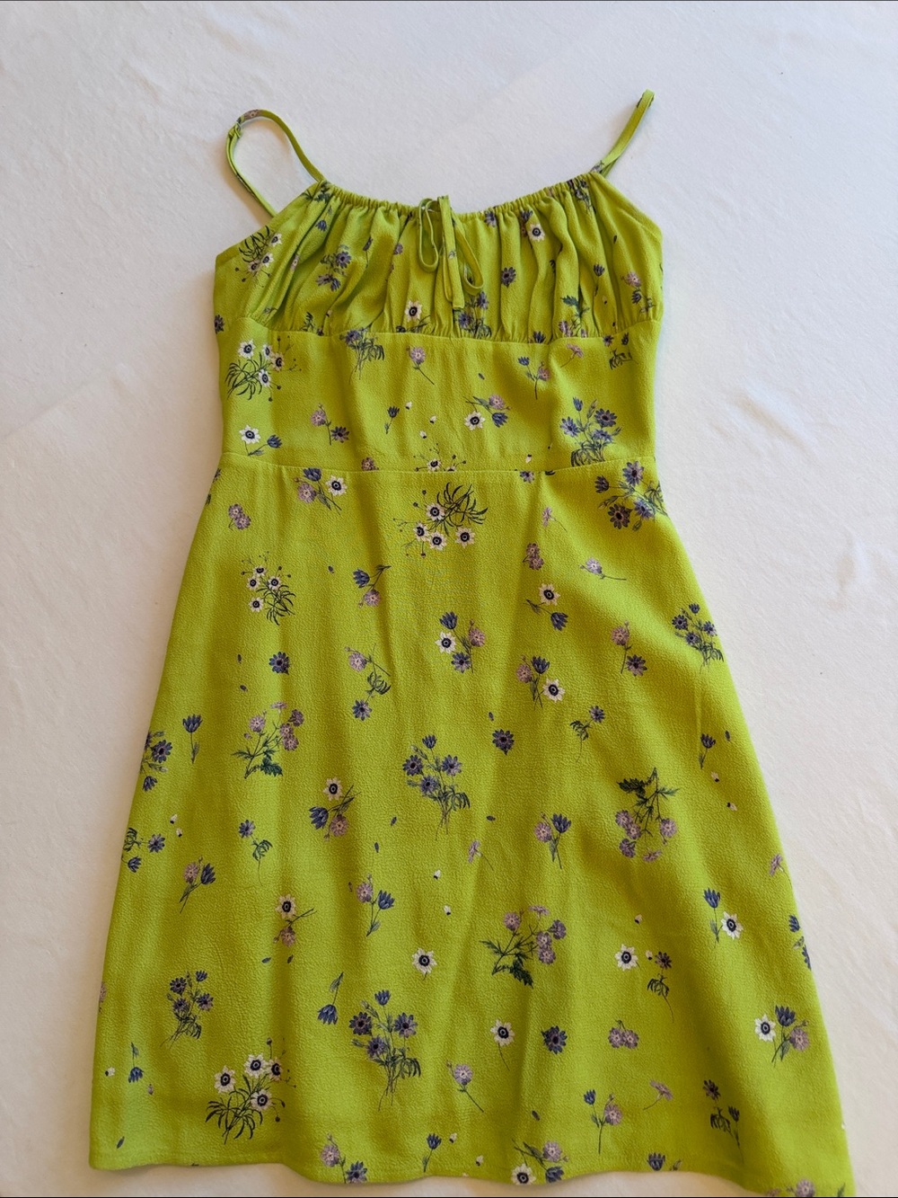 Aritzia Sunday Best Lime Green Floral Spaghetti-strap Dress